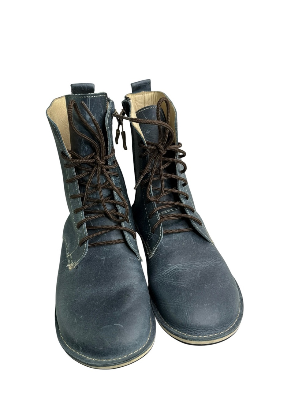 Ruby Barefoot Blue Leather Lace Up Zero Drop Wide Toebox Boots Minimalist Fall - Picture 6 of 10